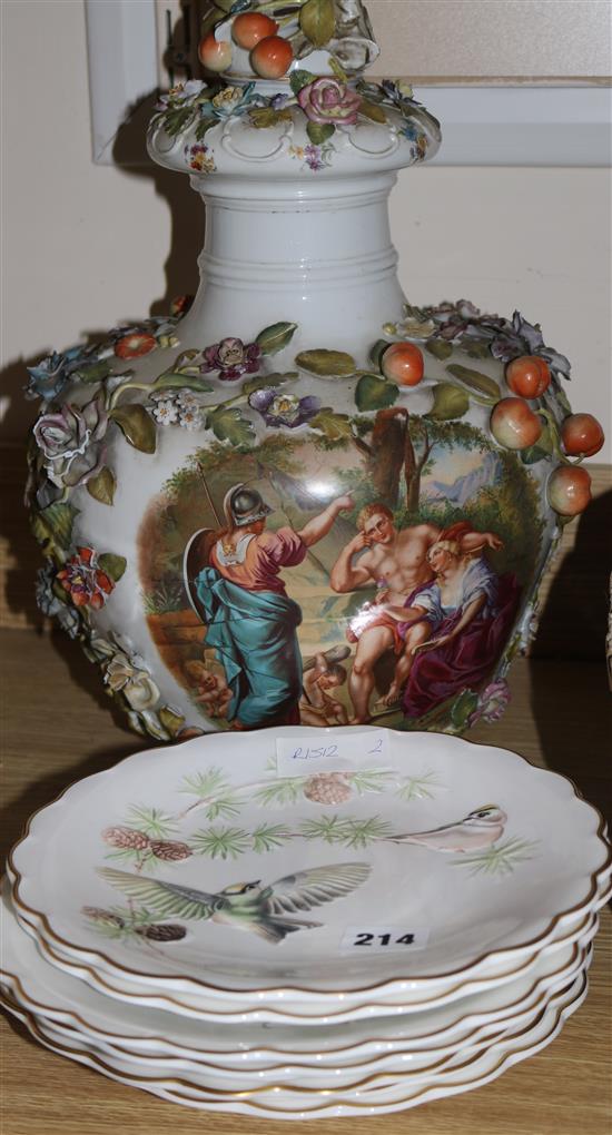 8 Royal Worcester collectors plate and a encrusted lidded vase